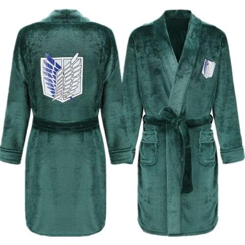 Attack on Titan Eren Jaeger Mikasa Ackerman Cosplay Costume Adult Unisex Flannel Plush Kigurumi Pajamas Bathrobe