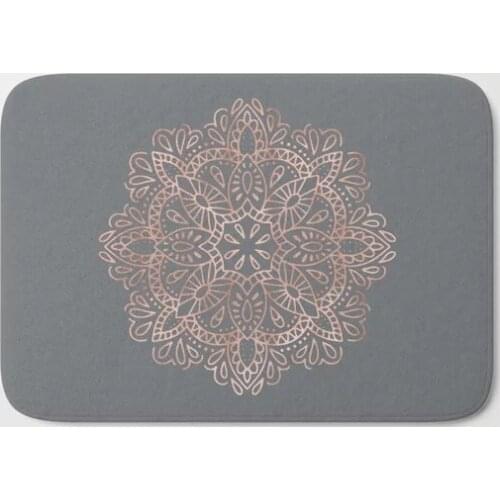 HOT Bathroom Rugs Mandala Rose Gold Pink Shimmer Bath Mat Flannel Absorbent Non Slip Doormat for Entrance Door Bathroom Carpet
