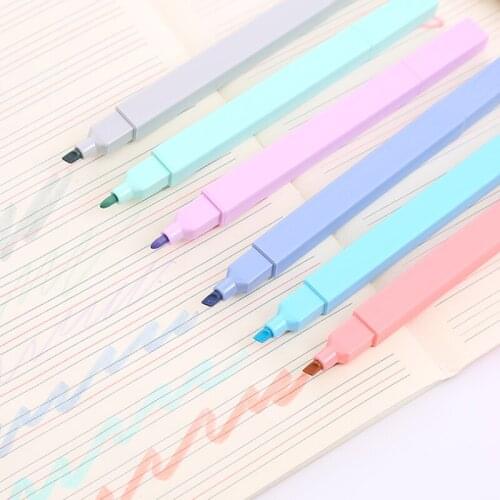 6 Colors Morandi Color Eye Protection Double-headed Highlighter Oblique Round Head Hand Account Pen Student Focus Marking Pen