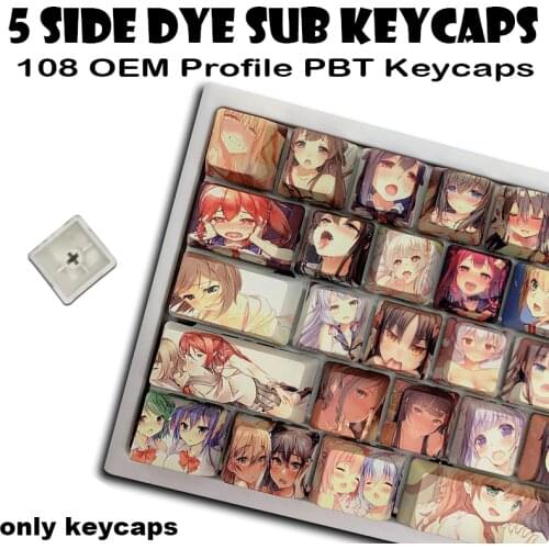 108keys PBT Keycap Dye Sublimation OEM Profile Ahegao Japanese Anime For Cherry Mx Gateron Kailh Switch Mechanical Keyboard