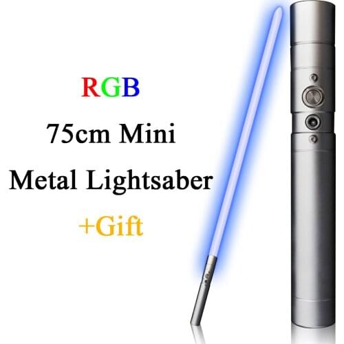 75cm Mini Lightsaber RGB Blaster Toy 7 Color Change Force FX Metal Hilt Laser Sword Cosplay Lock-Up Light Saber Children Gift