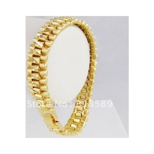 MIN ORDER 10$ CAN MIX DESIGN /MEN 8" YELLOW GOLD COLOR GEP SOLID FILL WITH BRASS GP CARVED LINK BRACELET/GREAT GIFT