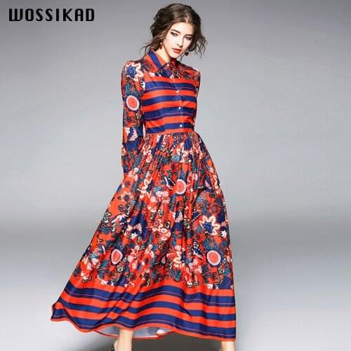 2019 New Women Dress Floral Printed Luxury Women High Quality Long Sleeve Maxi Dress Spaghetti Dress Bohemian Mujer