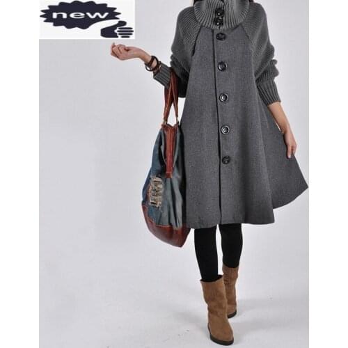 Autumn Winter New Plus Size 5XL Women Long Coat Loose Fit Skirt Trench Turtleneck Cloak Single Breasted Windbreaker Outerwear