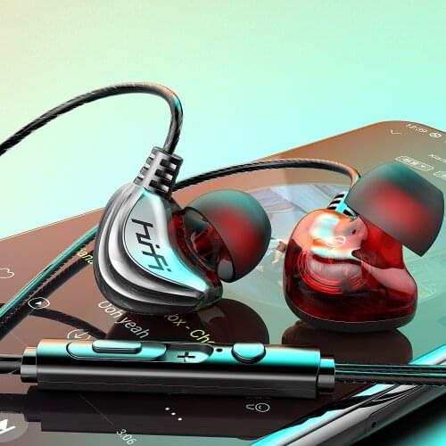 3.5mm Wired Headphones HiFi Music Earphone Dual Driver Stereo Headset Gamer Sport Running Earbuds With Mic Noise Reduction fone