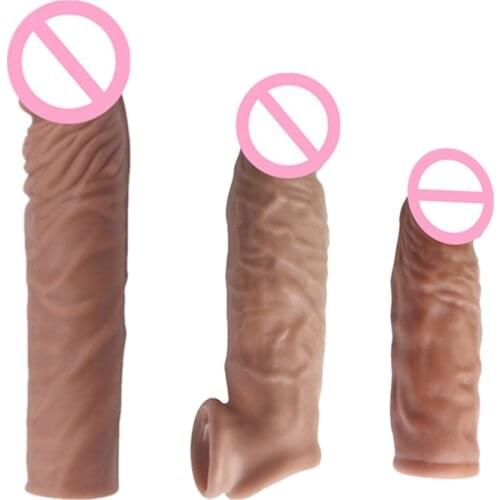 3 Sizes Realistic Condoms For Men Reusable Penis Sleeve For Male Extender Dildo Enhancer Enlargement Condom Male Cock Sex Toys
