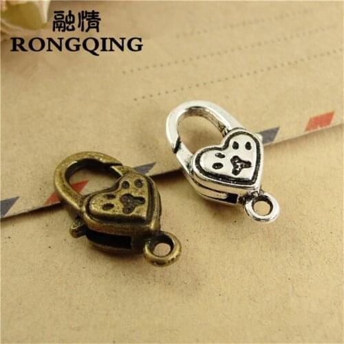 RONGQING 40pcs/lot Pet dog Footprint Decorative Pattern Jewelry Findings 21*12MM Lobster Clasps Hooks For Necklace Bracelet DIY