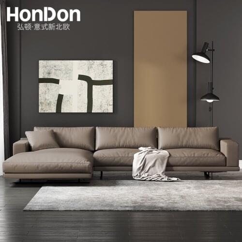 Luxury villa leather sofa Nordic leather living room Italian minimalist Italian modern simple leather