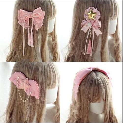 Pink Hair Clip Sweet Lolita Womens Bow Hairpin Headwear Japanese Girl Cute Hair Ornaments Side Clip B902