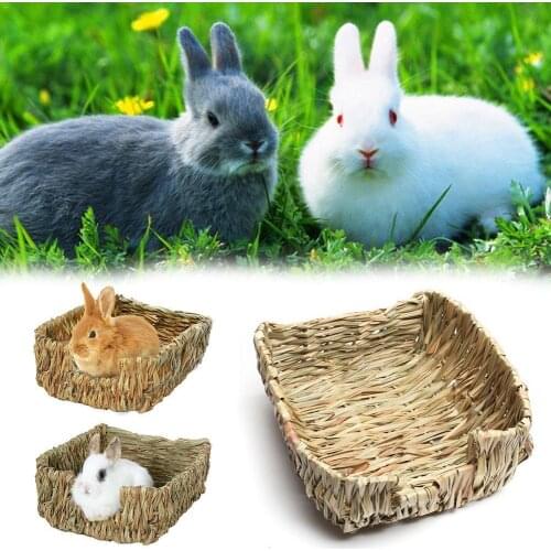 1pc Pet Grass Nest Weaving Mat Rabbit Hedgehog Hamster Small Handmade Mat Accessories Pets Hay Bed Pet Straw Cage F2Z0
