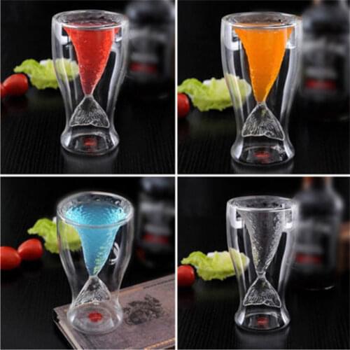 100ml Creative Glass Cup Mermaid Tail Shape Beer Whiskey Cocktail Mug Cup Heat-Resistant Double Wall Transparent Glass Drinkware