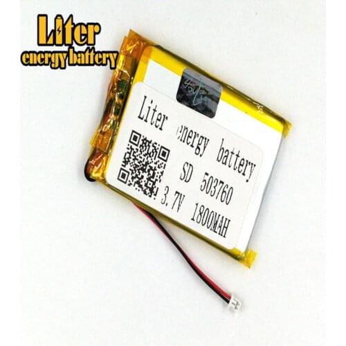 1.25MM 2pin connector 3.7 V 503760 1800mah Rechargeable lipo battery flat e-books GPS PDA Recreational machines