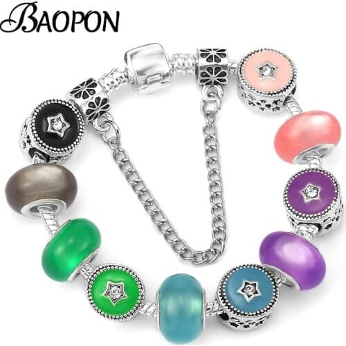 2021 New Trendy Colorful Enamel Beads Bracelets For Women With Murano Glass Beads Charm Bracelets Wife Luxurious Jewelry Gift