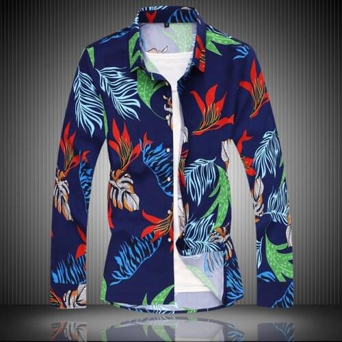 2021 Autumn Spring Clothes Chinese Flower Shirt MenS Long Sleeves Blouse Big Size 6XL 7XL Print Hawaiian Beach Casual For Man