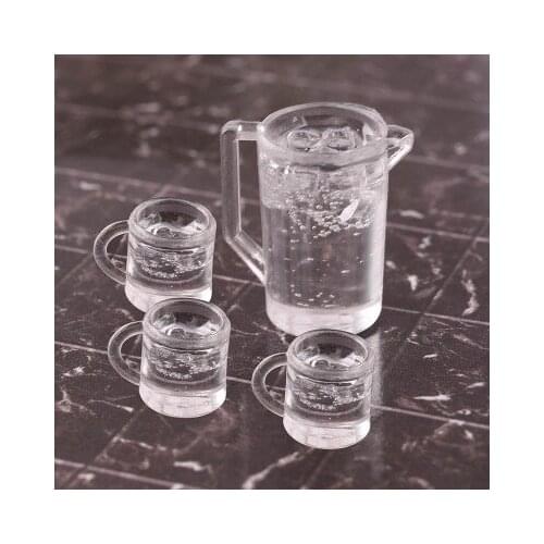 4Pcs/set 1:12 Dollhouse Miniature Water Bottle With 3 Cups Doll Kitchen Accessories