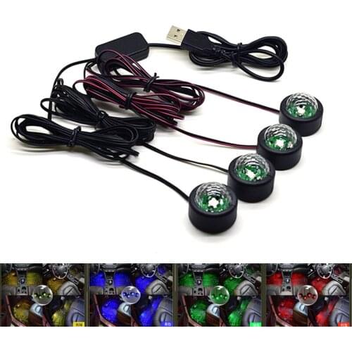 4 In 1 Voice control Car LED Atmosphere Lights Colorful RGB Interior Floor Foot Lights USB Decorative Ambient Lamp