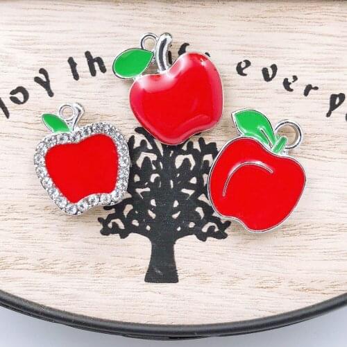 5 APPLE CHARM With Red Enamel Wholesale Fruit Pendants for Jewelry Making Teacher Charms Apple Food Charms BULKJI37DFG