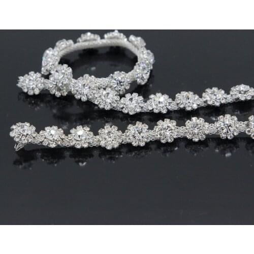 5Yards Crystal Silver Rhinestone Trim Glass Close Double Chain Sewing Sew On Cup Garment Accessories