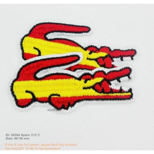 Free Shipping Crocodile Spain Flag Embroidered France Patches Promotion Iron on Patch Eco-friendly Handmade 3D Appliqued