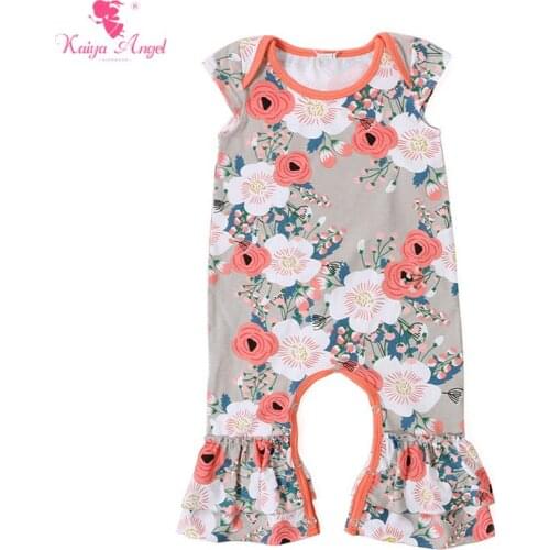 Kaiya Angel Bodysuit 2017 Newborn Baby Girl Clothes Peach Floral Short Sleeve Bodysuits Toddler Newborn Baby Clothes 0-24 Months