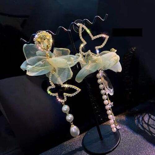 Big Chiffon Butterfly Tassel Long Drop Earrings For Women 2021 New Fashion Jewelry Korean Statement pendientes