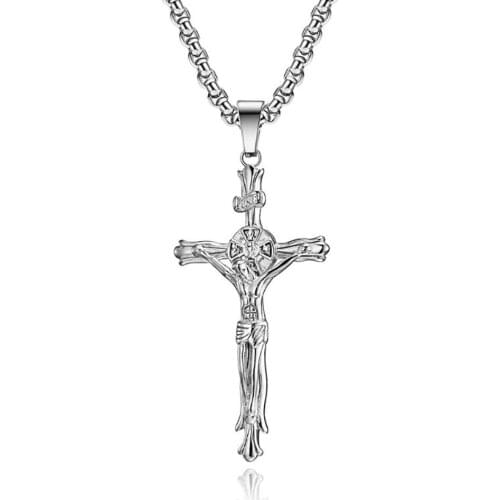 Stainless Steel Christ God Gold Jesus Pendant Necklace Cross Jewelry Gift For Him with Chain