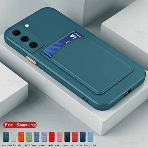 Card Slot Holder Square Soft Silicone Shockproof Coque For Samsung S21 PLUS S 21 NOTE 20 Ultra s20 FE S 20 PLUS M31 M21 M12 Case