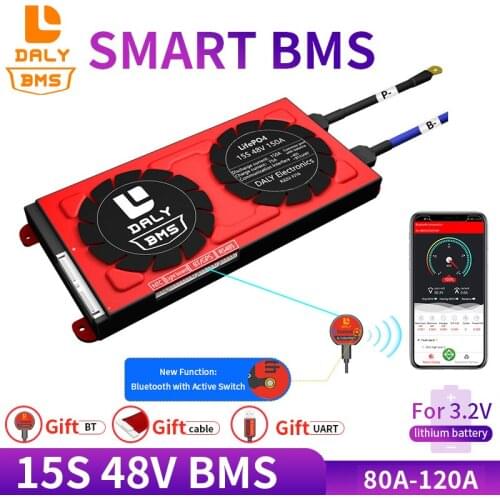 Daly 18650 3.2v smart BMS 15S 48V 80A 100A 120A Bluetooth 485 to USB device NTC UART software togther Lion LiFepo4 Battery BMS