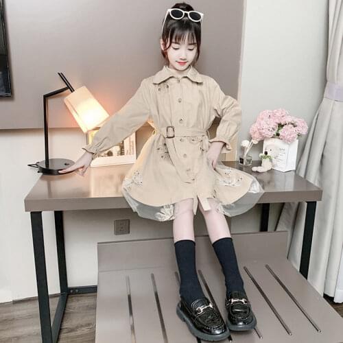2021 New Girls Spring Autumn Jackets Solid Color Gauze Single-Breasted Square Collar Princess Windbreaker
