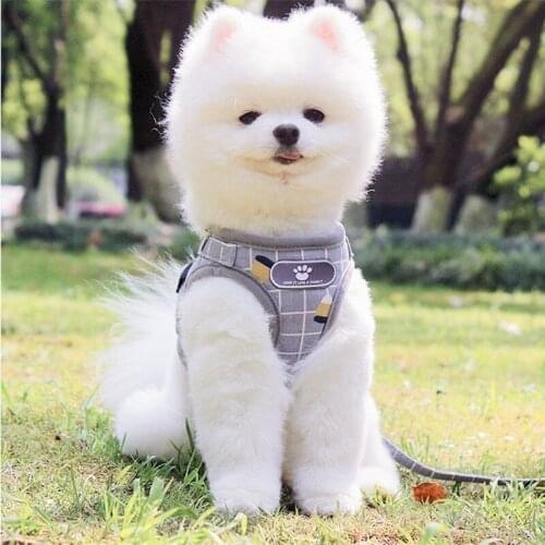 Breathable Plaid Small Dog Harness Leash Set Lightweight Mesh Soft Pet Harness for Small Medium Dogs and Cat Puppy Products