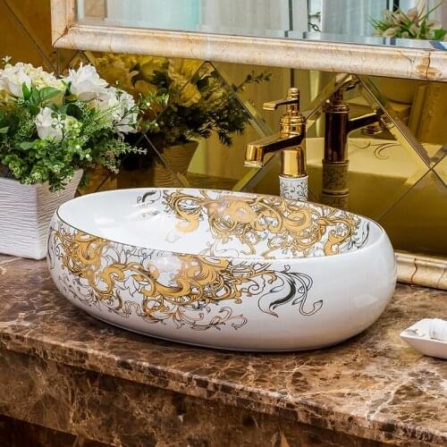 Europe Vintage Style Hand Painting Art wash basin bathroom sinks Countertop hand wash basins bathroom sinks oval