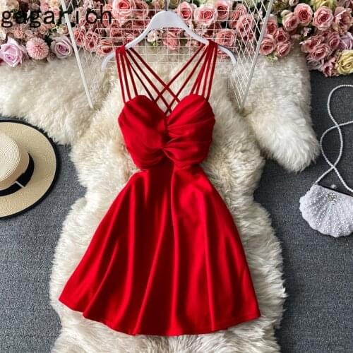 Gagarich Women Dress 2021 Spring Summer French Elegant Sexy Female Tube Top V-neck Hollow Back Sleeveless A-line Vestidos