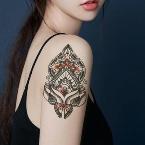 Hannah Style Totem Temporary Tattoo Sticker Realistic Leaves Vatican Flowers Fake Tattoos Waterproof Tatoos Arm Large Size Women