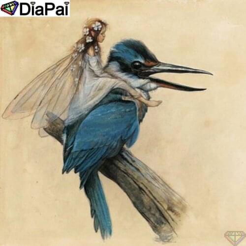 DiaPai Paint With Diamond Embroidery "Bird butterfly girl" Diamond Painting Full Square Round Picture Of Rhinestone Decor A25086