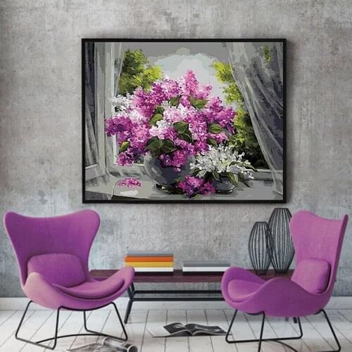Still life flower painting window oil family hotel decorative European countertop oil painting flower vasepaint by number art pa
