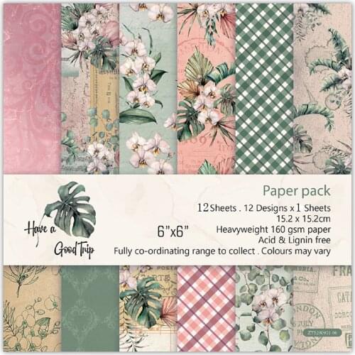 KLJUYP 12 Sheets Have a Good Trip Scrapbooking Pads Paper Origami Art Background Paper Card Making DIY Scrapbook Paper Craft