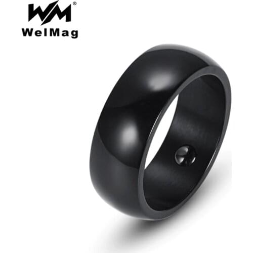 WelMag Magnetic Hematite Health Men Ring Black High polished Stainless Steel Simple Elegant Bio Energy Female Ring Trendy Party