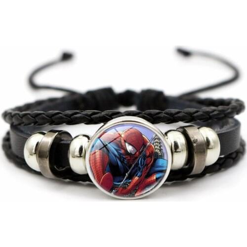 Marvel Avengers Leather Bracelet Action Figure Toys Spideman Cospiay Bracelet Printed Glass Gem Bracelet kids GiftsToys