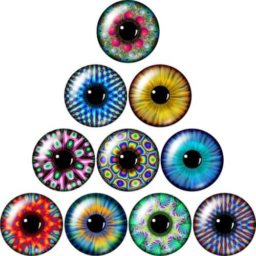 Beauty Magic Colorful Eye 10pcs mixed 12mm/16mm/18mm/25mm Round photo glass cabochon demo flat back Making findings ZB0984