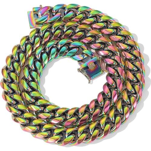 Freewear Colorful 12mm Stainless Steel Curb Cuban Link Chain Punk Heavy Gold silver Plated Cuban Necklace For Men 24inch