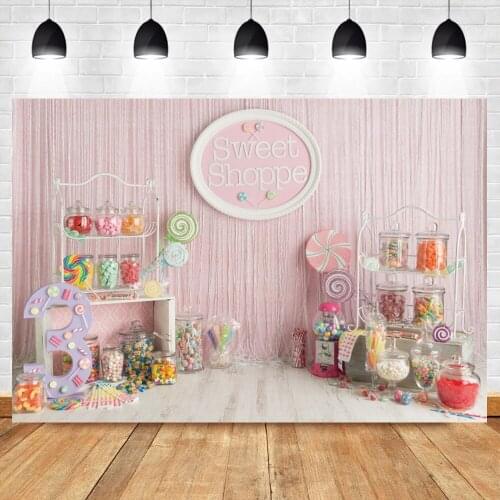Laeacco Pink Sweet Shoppe Baby Child 3rd Birthday Photography Backdrops Girl Candy Party Photocall Photo Background Photo Studio
