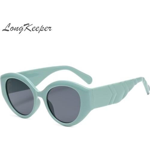 LongKeeper Vintage Women Cat Eye Sunglasses Ladies Brand Large Oval Sun Glasses UV400 Blue Black Shades Lunette De Soleil
