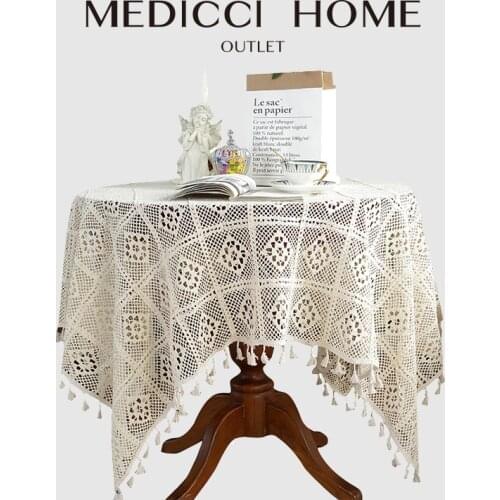 Medicci Home Macrame Table Cover Handmade Crochet Cotton Tablecloth Round Beige Crochet Tablecloths For Kitchen Wedding Decor