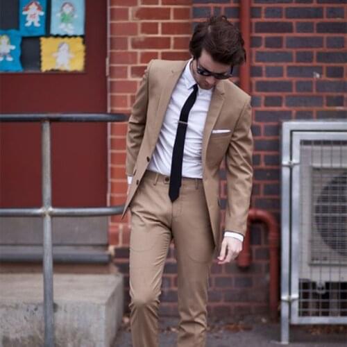 ANNIEBRITNEY Brown 2 Piece Slim Men Business Suit Tailor Made Groom Wedding Tuxedo 2 Piece Prom Wedding Business Men Suit Set