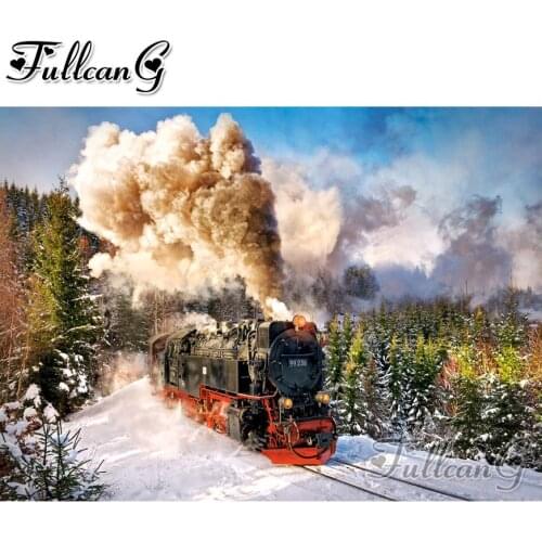 FULLCANG diy 5d diamond painting steam train diamond embroidery sale mosaic cross stitch kit full square/round drill decor FC539