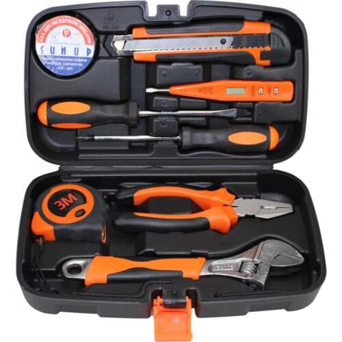 9 pcs Hand Tools Set Houshold Tool Kit Electrotechnical Tpol Case Screwdriver Combination Plier Adjustable Wrench HTS007