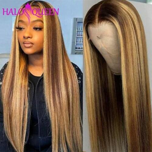 Highlight Lace Front Human Hair Wigs 13x4 Brazilian Straight Frontal Wig Blonde Highlight Human Hair Wigs 4x4 Closure Wig 180