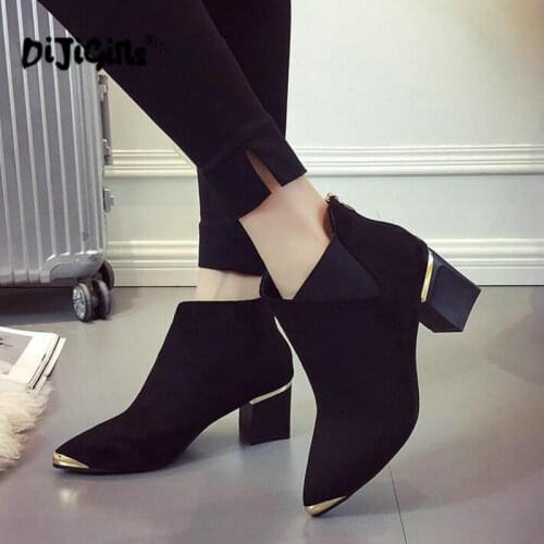 Drop Shipping New Autumn Winter Fashion Woman Boots High Heels women Leather Ankle Boots Sexy Pointed Toe Metal Boots