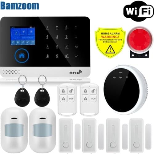 Tuya Alarm System Touch Screen WIFI GSM GPRS Burglar Home Security With PIR Motion Sensor Fire Smoke Gas Detector