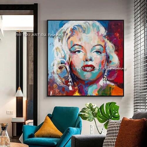 Handmade Modern Movie Star Marilyn Monroe Oil Painting Canvas Colorful Posters Cuadros Wall Art Pictures For Living Room Decor